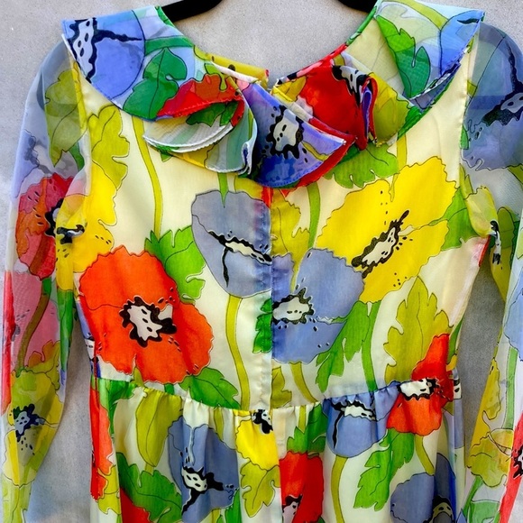 Vintage Neiman Marcus women’s large poppy print chiffon ruffle dress size SM/MED - Picture 8 of 8